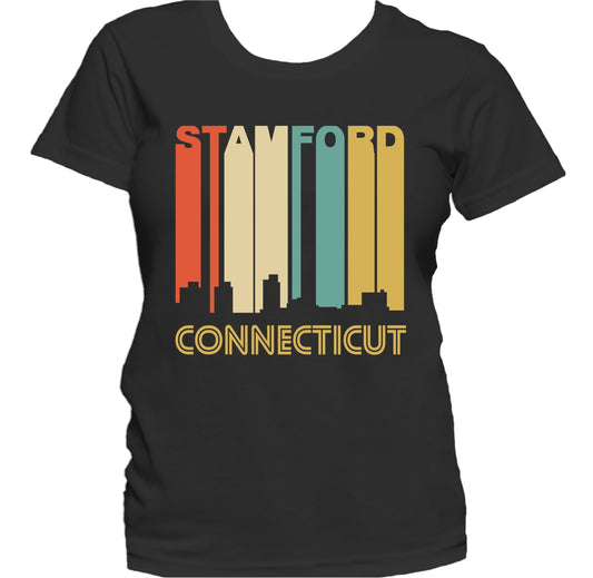 Retro 1970's Style Stamford Connecticut Skyline Women's T-Shirt