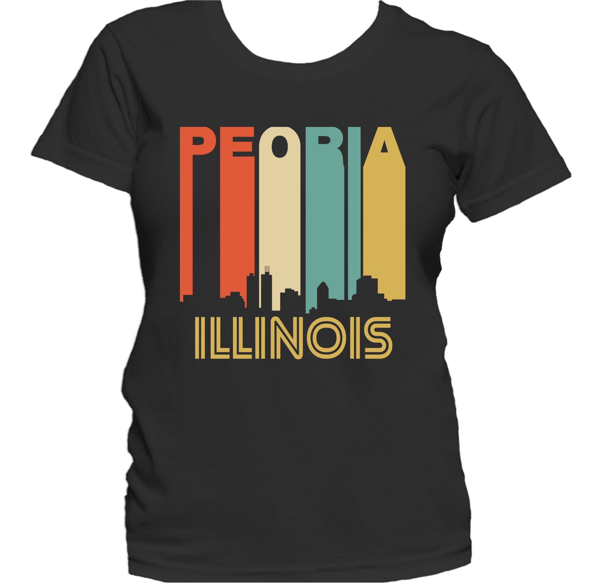 Retro 1970's Style Peoria Illinois Skyline Women's T-Shirt