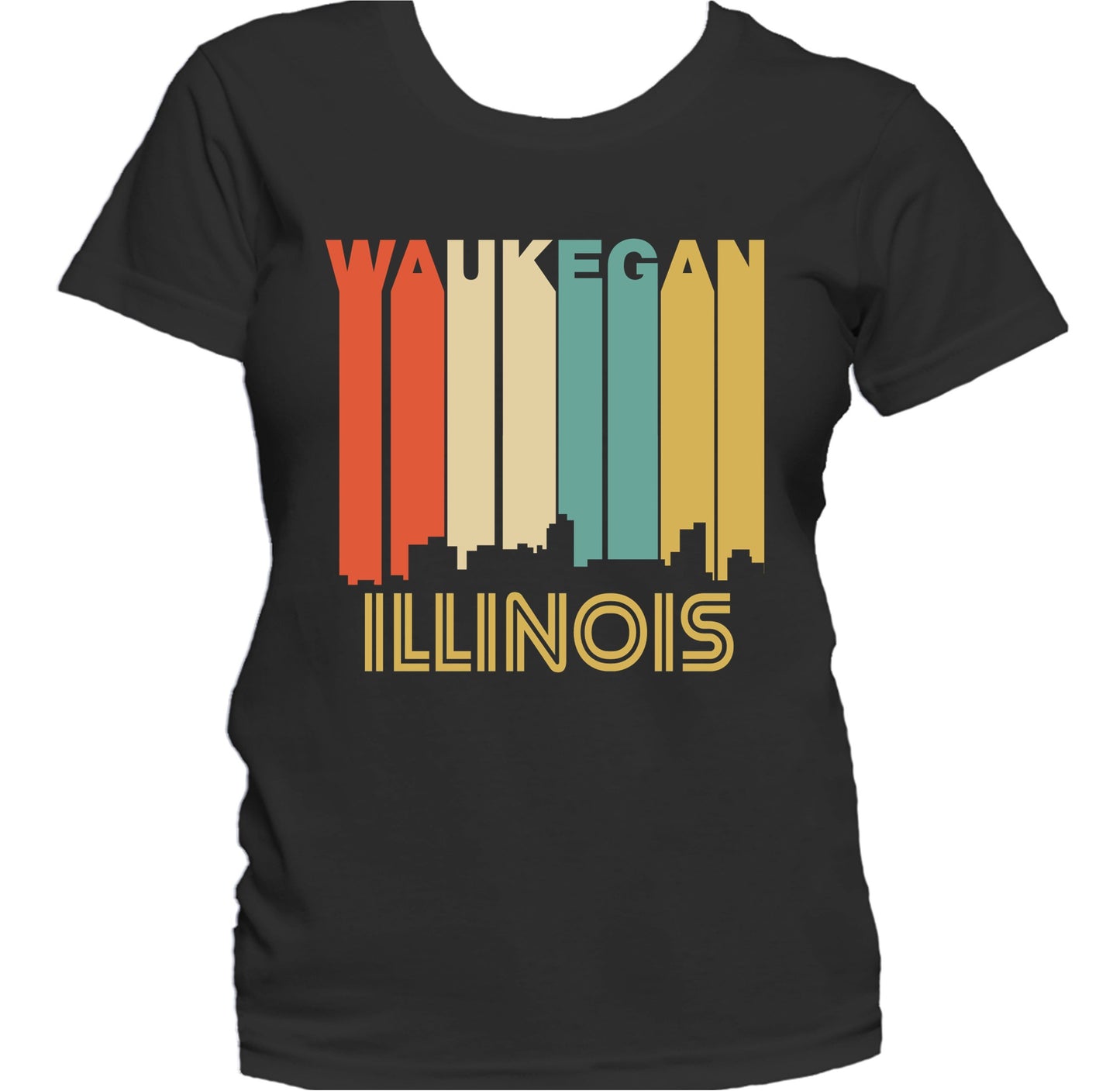 Retro 1970's Style Waukegan Illinois Skyline Women's T-Shirt