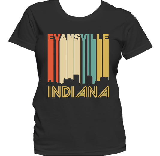 Retro 1970's Style Evansville Indiana Skyline Women's T-Shirt