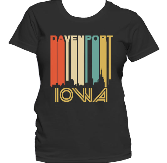Retro 1970's Style Davenport Iowa Skyline Women's T-Shirt