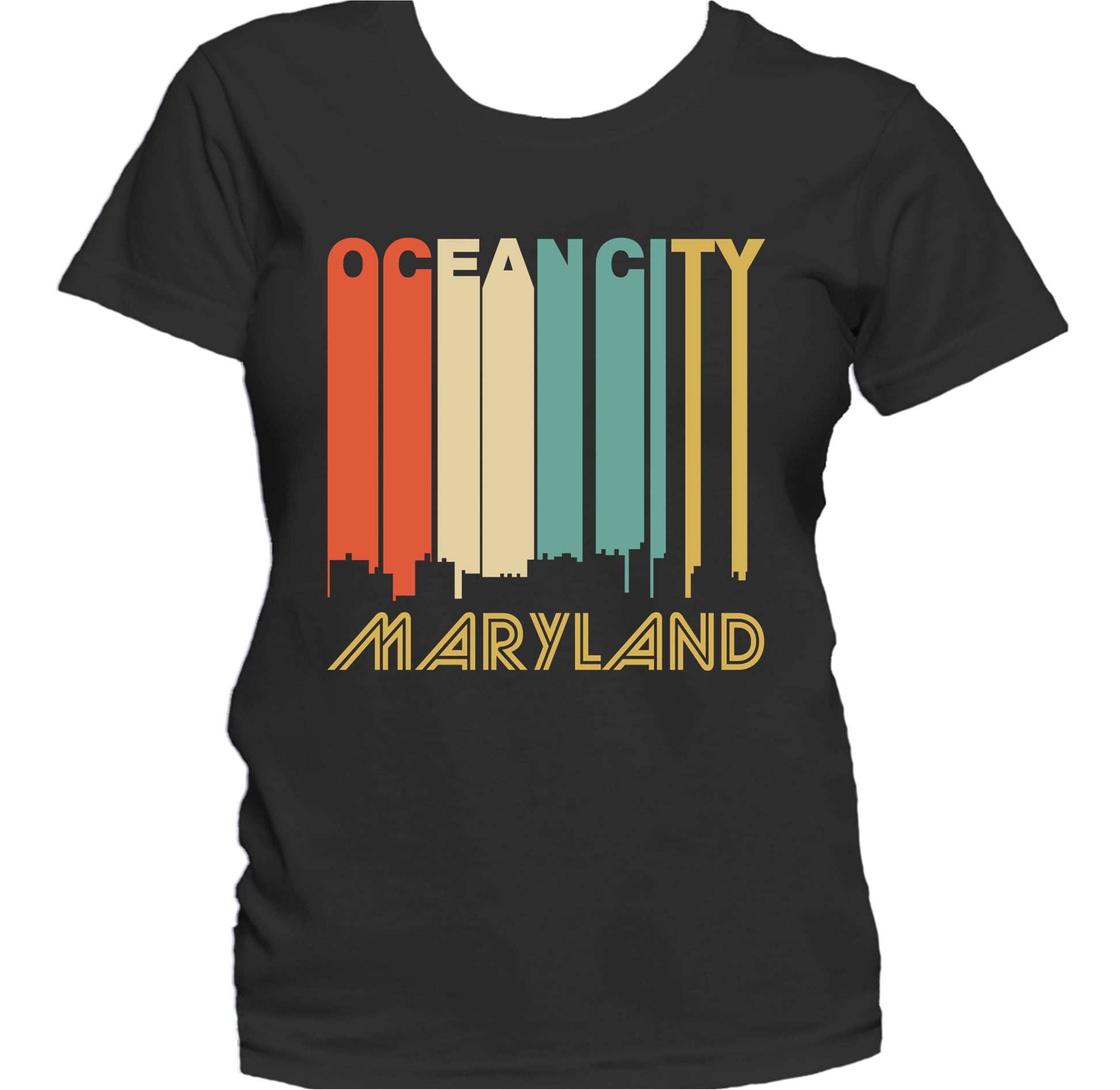 Retro 1970's Style Ocean City Maryland Skyline Women's T-Shirt