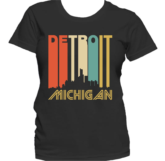 Retro 1970's Style Detroit Michigan Skyline Women's T-Shirt