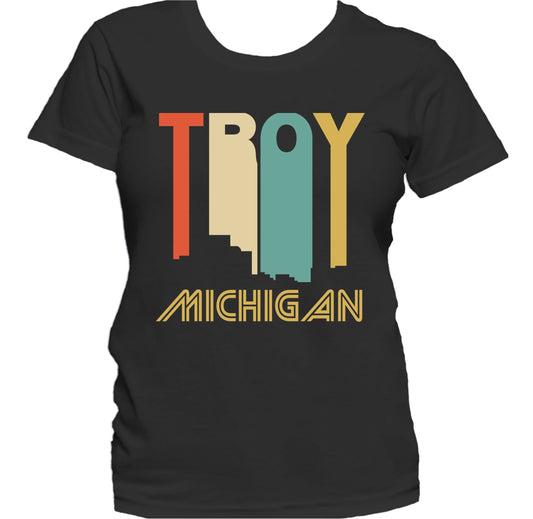 Retro 1970's Style Troy Michigan Skyline Women's T-Shirt