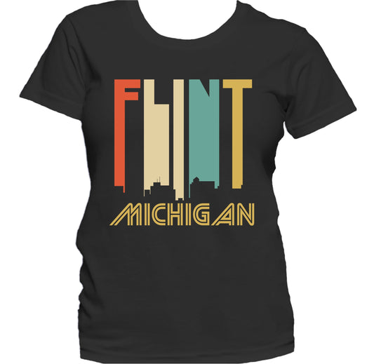 Retro 1970's Style Flint Michigan Skyline Women's T-Shirt