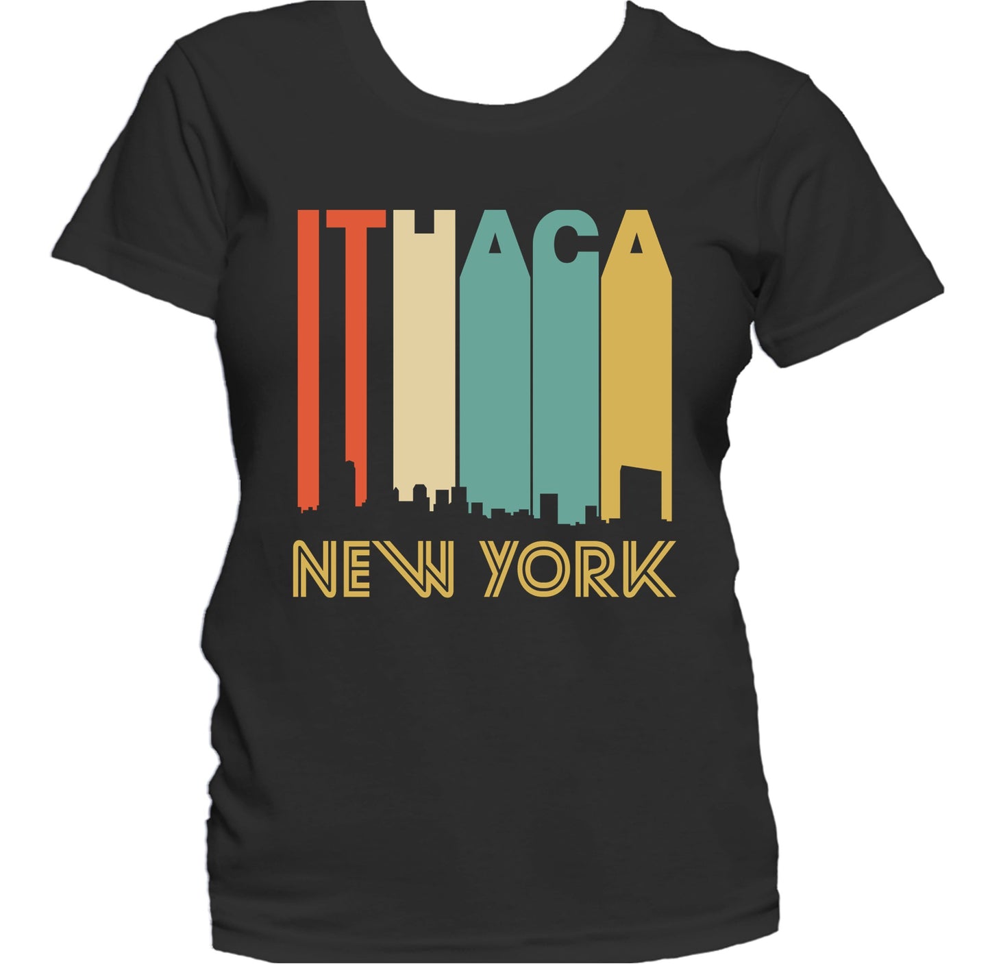 Retro 1970's Style Ithaca New York Skyline Women's T-Shirt