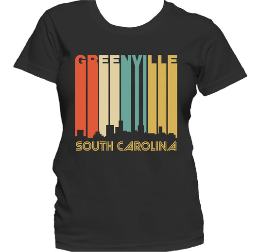 Retro 1970's Style Greenville South Carolina Skyline Women's T-Shirt