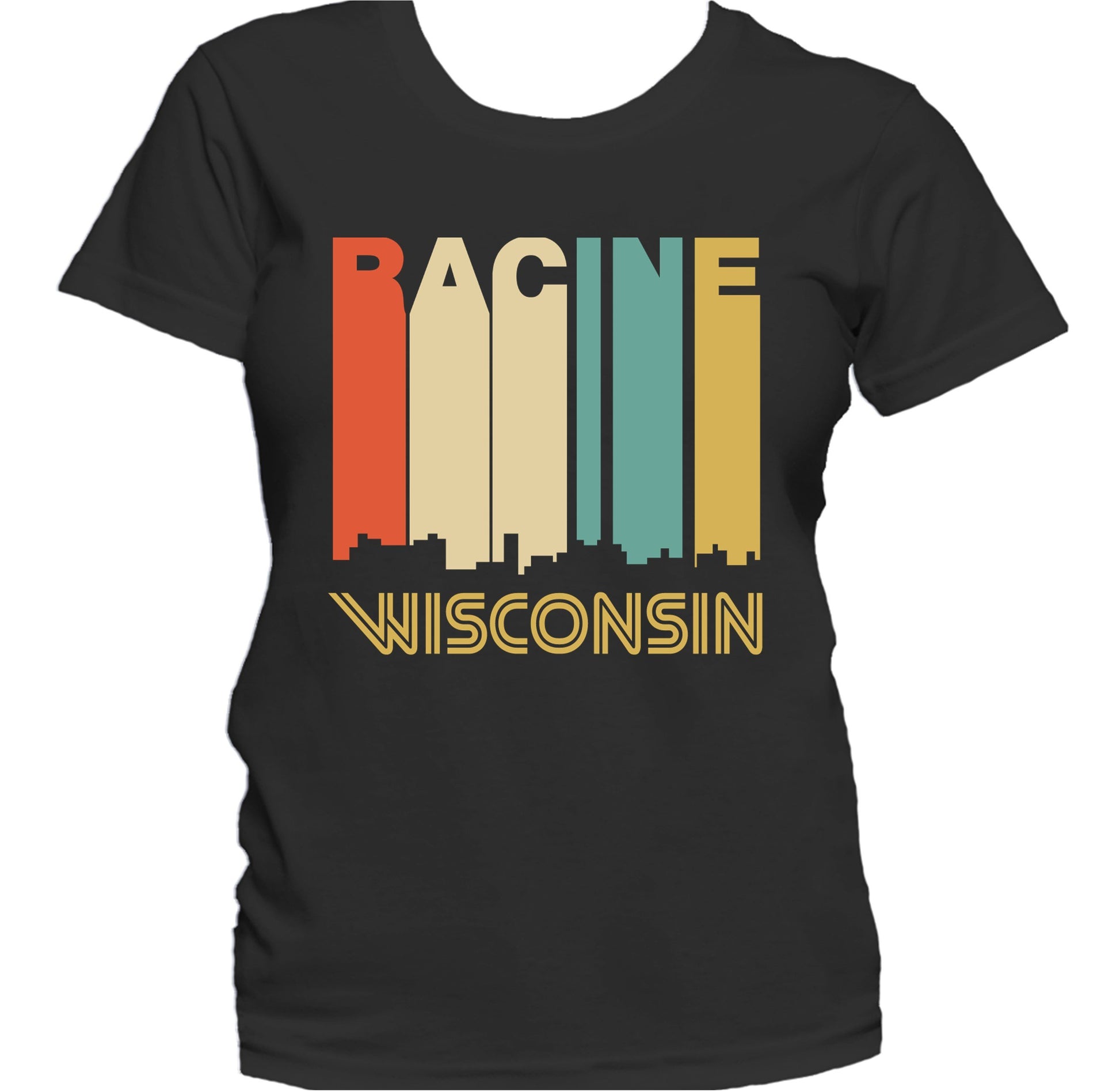 Retro 1970's Style Racine Wisconsin Skyline Women's T-Shirt