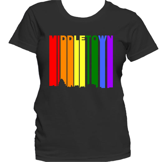 Middletown Connecticut LGBTQ Gay Pride Rainbow Skyline Women's T-Shirt
