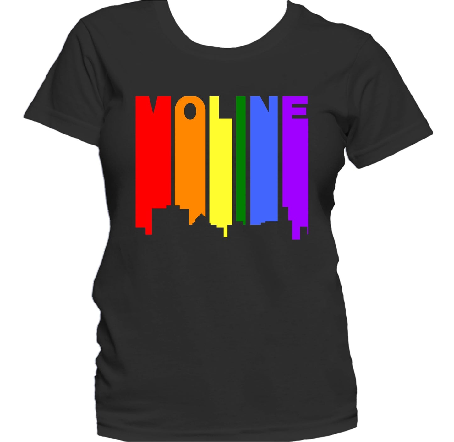 Moline Illinois LGBTQ Gay Pride Rainbow Skyline Women's T-Shirt