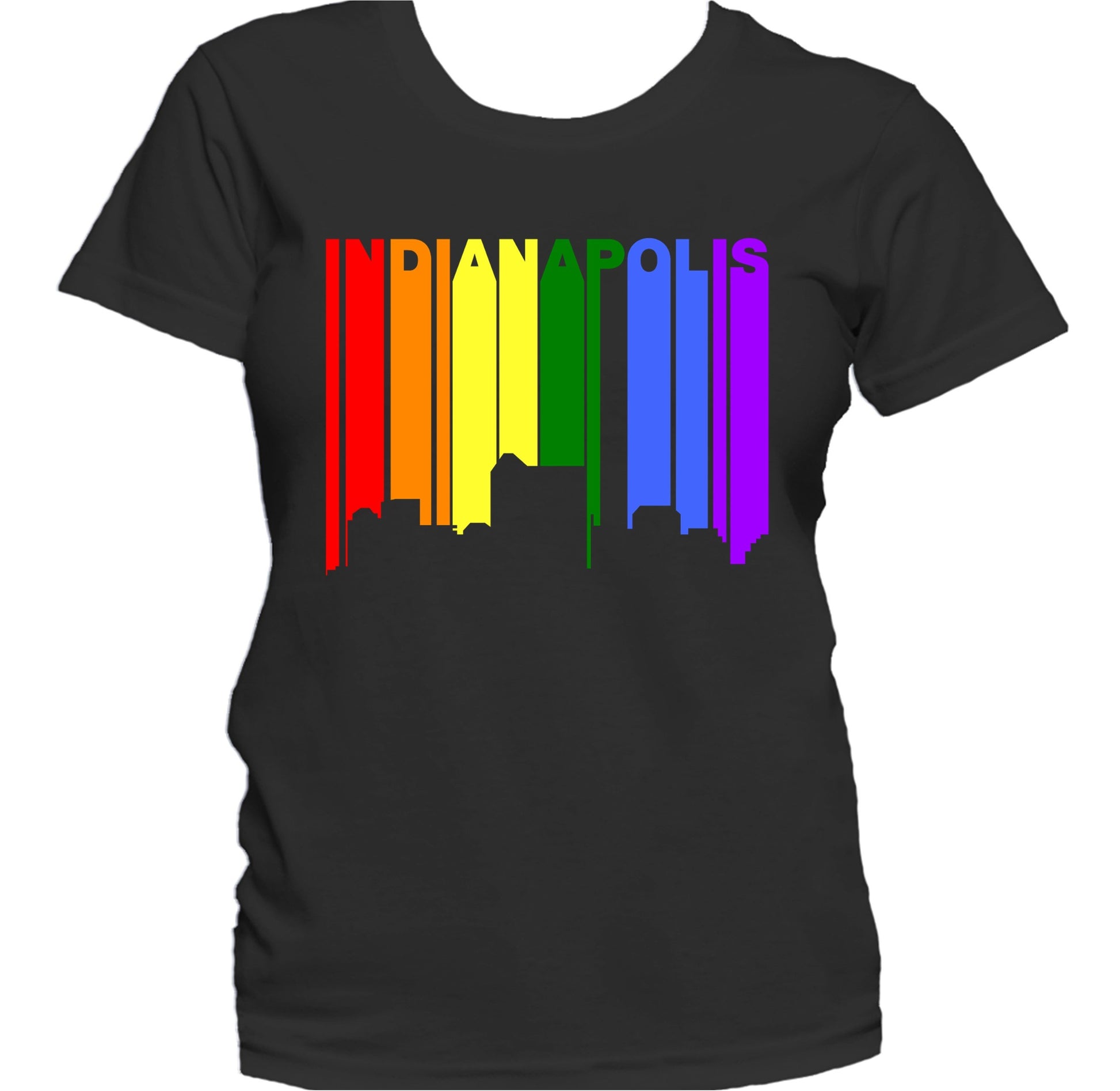 Indianapolis Indiana LGBTQ Gay Pride Rainbow Skyline Women's T-Shirt
