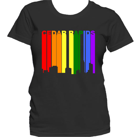 Cedar Rapids Iowa LGBTQ Gay Pride Rainbow Skyline Women's T-Shirt