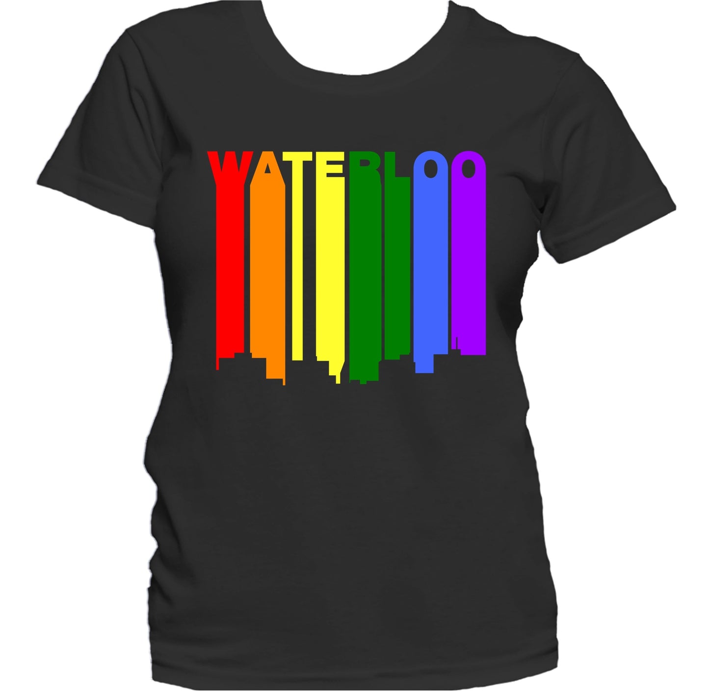 Waterloo Iowa LGBTQ Gay Pride Rainbow Skyline Women's T-Shirt