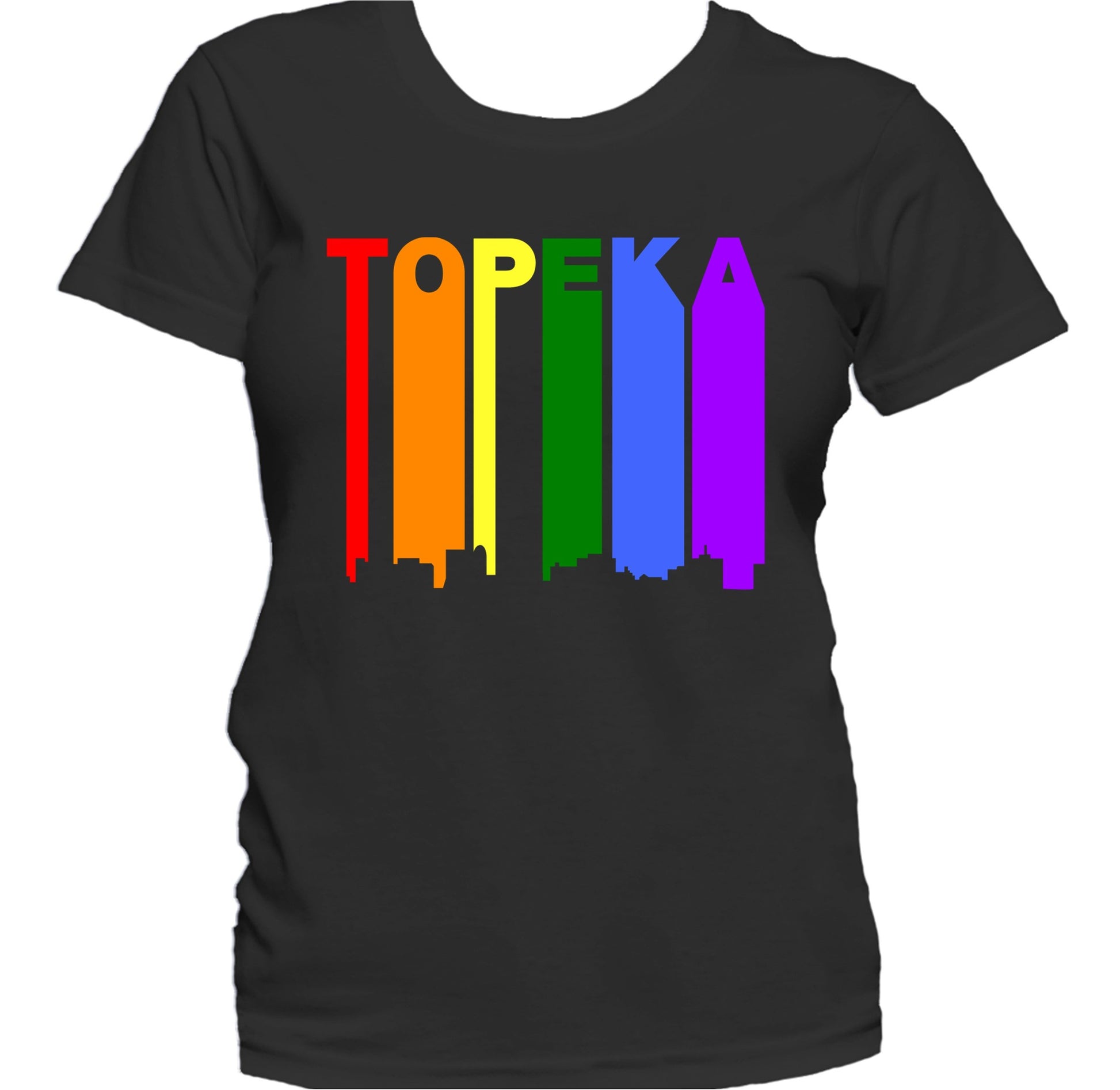 Topeka Kansas LGBTQ Gay Pride Rainbow Skyline Women's T-Shirt