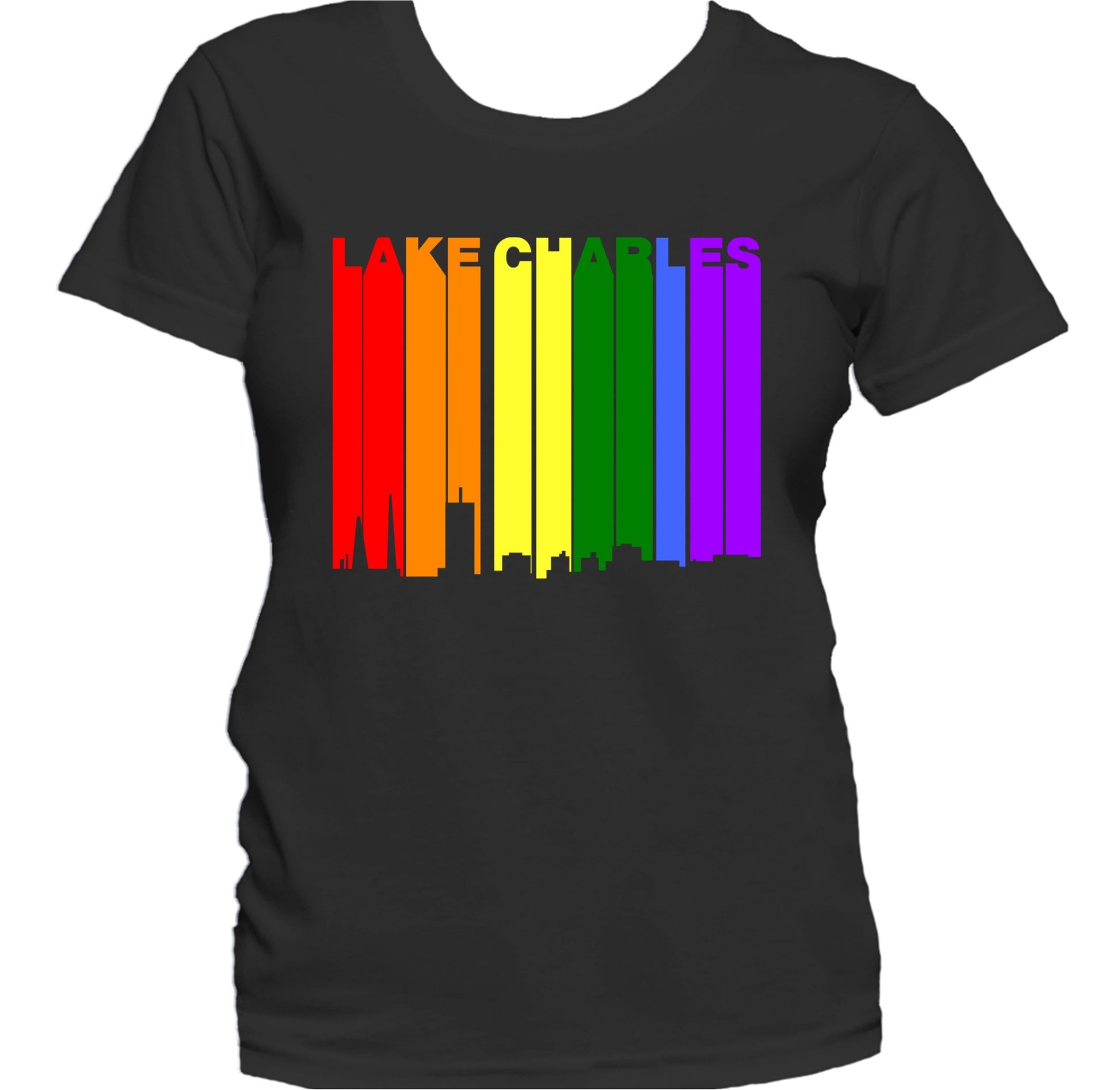 Lake Charles Louisiana LGBTQ Gay Pride Rainbow Skyline Women's T-Shirt