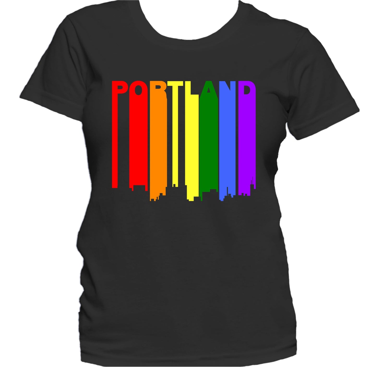 Portland Maine LGBTQ Gay Pride Rainbow Skyline Women's T-Shirt
