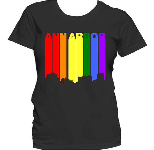 Ann Arbor Michigan LGBTQ Gay Pride Rainbow Skyline Women's T-Shirt
