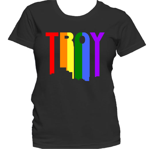 Troy Michigan LGBTQ Gay Pride Rainbow Skyline Women's T-Shirt