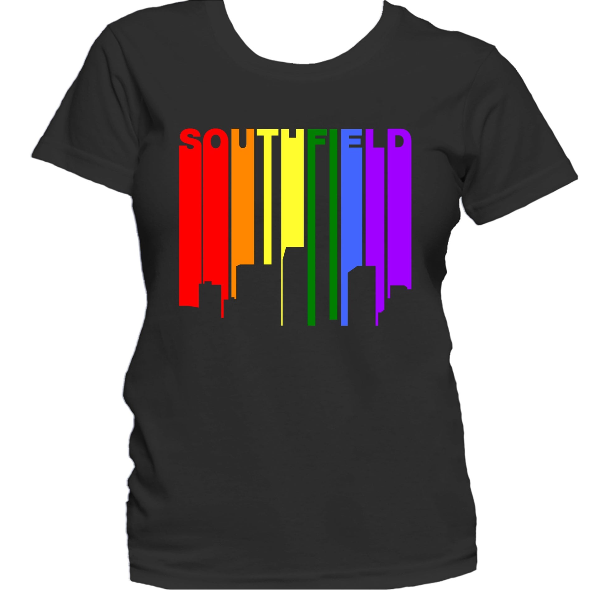 Southfield Michigan LGBTQ Gay Pride Rainbow Skyline Women's T-Shirt