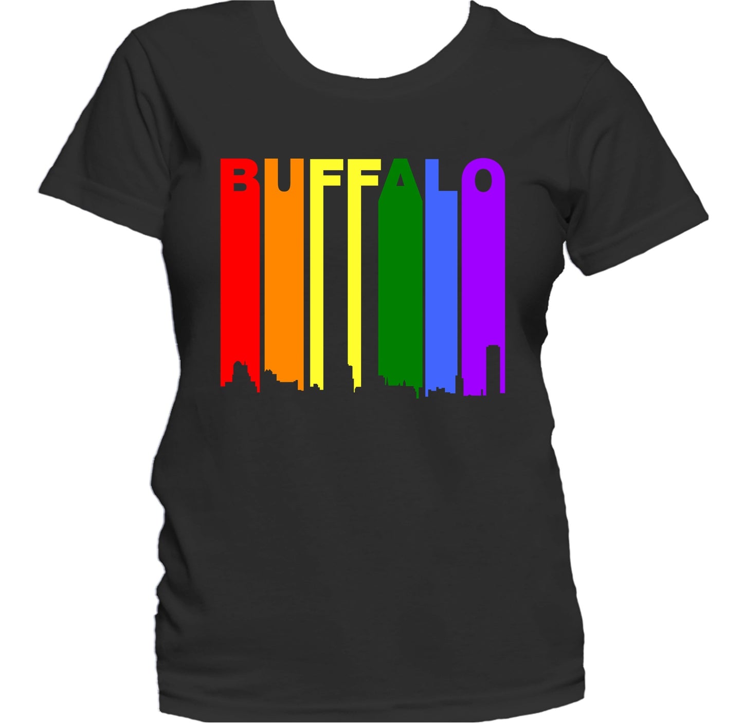 Buffalo New York LGBTQ Gay Pride Rainbow Skyline Women's T-Shirt
