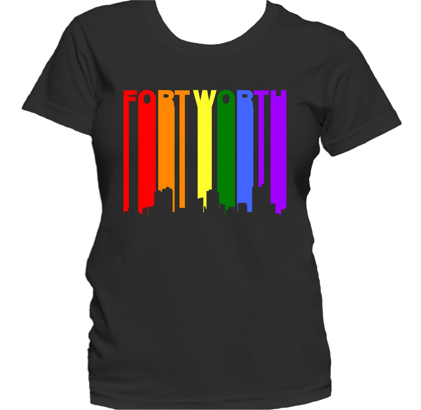 Fort Worth Texas LGBTQ Gay Pride Rainbow Skyline Women's T-Shirt
