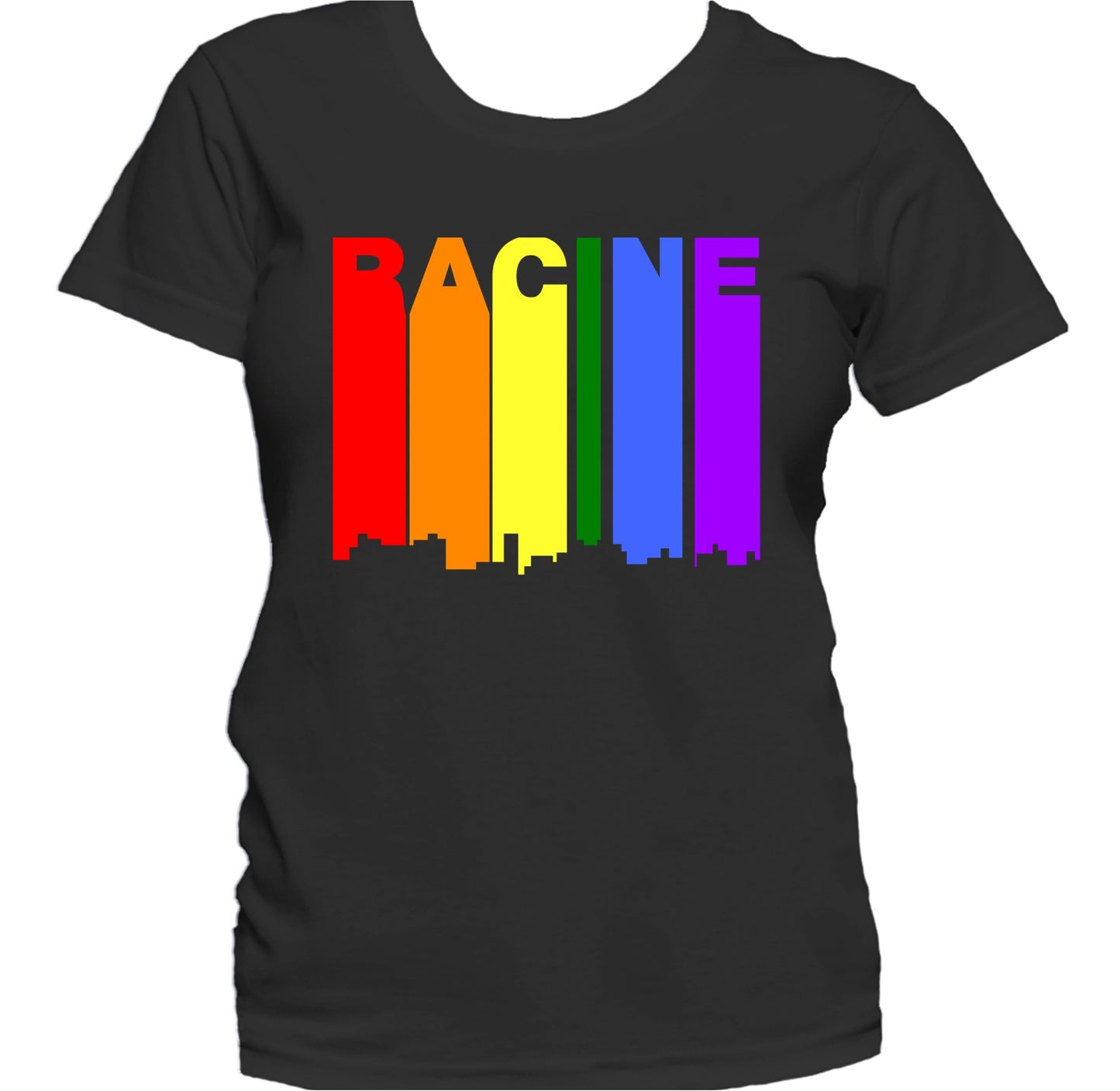 Racine Wisconsin LGBTQ Gay Pride Rainbow Skyline Women's T-Shirt