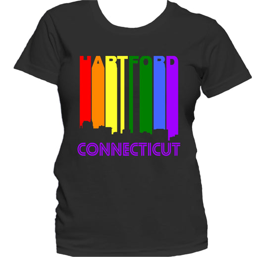 Hartford Connecticut LGBTQ Gay Pride Rainbow Skyline Women's T-Shirt