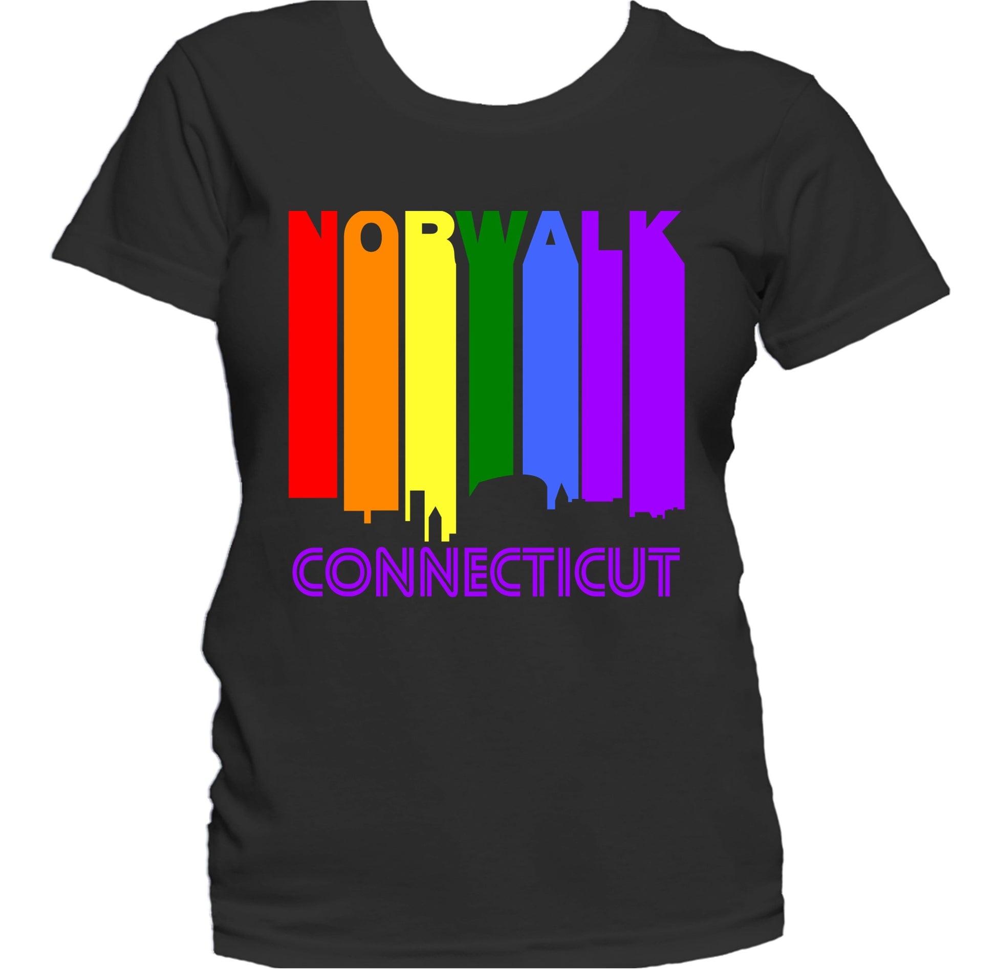 Norwalk Connecticut LGBTQ Gay Pride Rainbow Skyline Women's T-Shirt