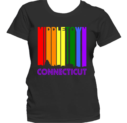 Middletown Connecticut LGBTQ Gay Pride Rainbow Skyline Women's T-Shirt