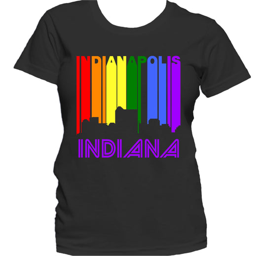 Indianapolis Indiana LGBTQ Gay Pride Rainbow Skyline Women's T-Shirt