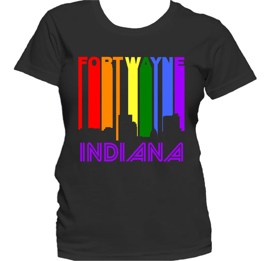 Fort Wayne Indiana LGBTQ Gay Pride Rainbow Skyline Women's T-Shirt