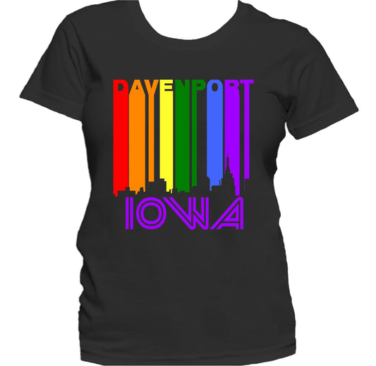 Davenport Iowa LGBTQ Gay Pride Rainbow Skyline Women's T-Shirt