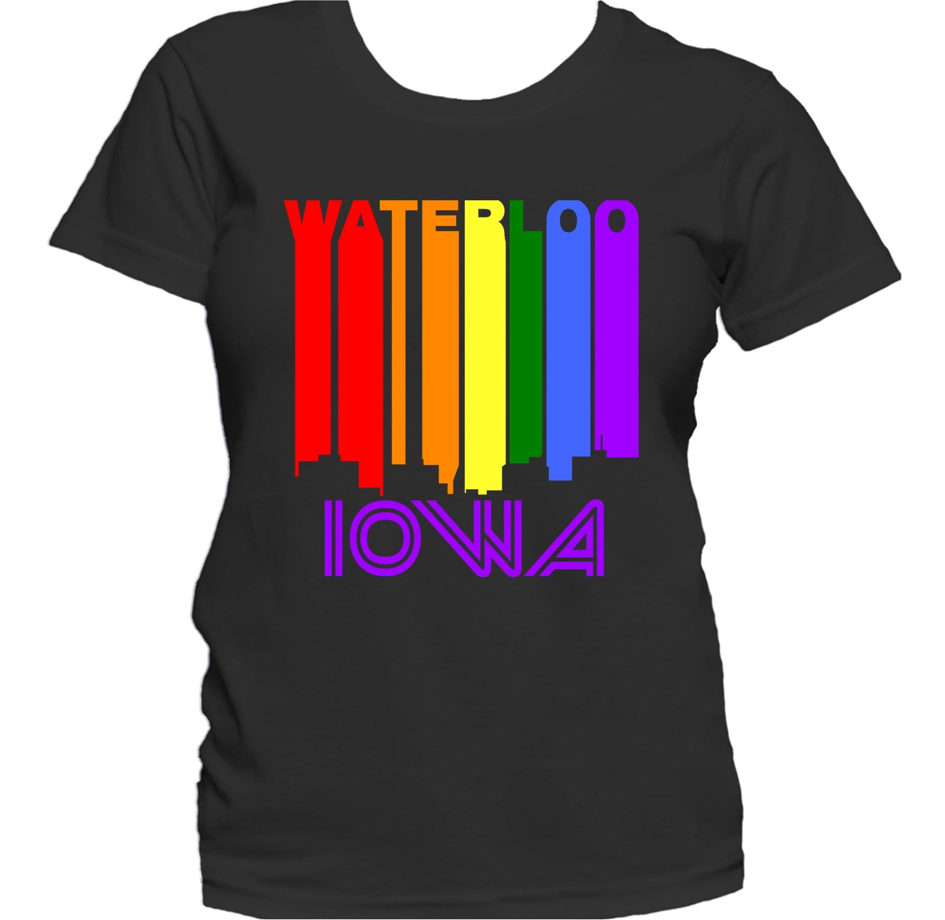 Waterloo Iowa LGBTQ Gay Pride Rainbow Skyline Women's T-Shirt