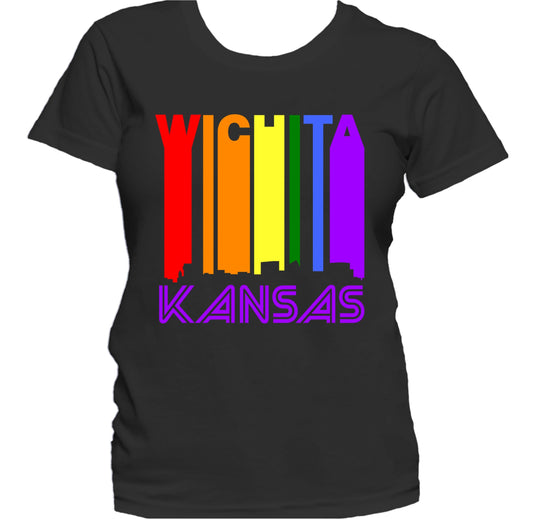 Wichita Kansas LGBTQ Gay Pride Rainbow Skyline Women's T-Shirt