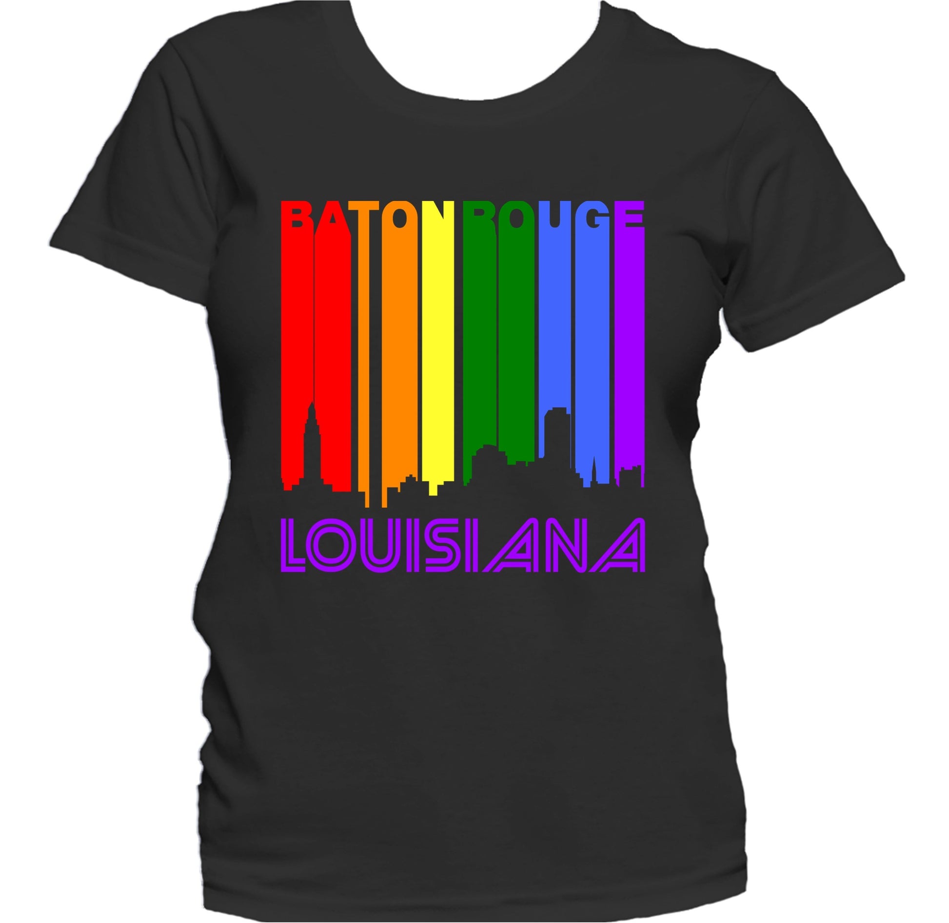 Baton Rouge Louisiana LGBTQ Gay Pride Rainbow Skyline Women's T-Shirt