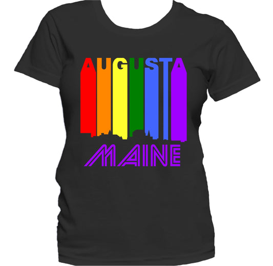 Augusta Maine LGBTQ Gay Pride Rainbow Skyline Women's T-Shirt