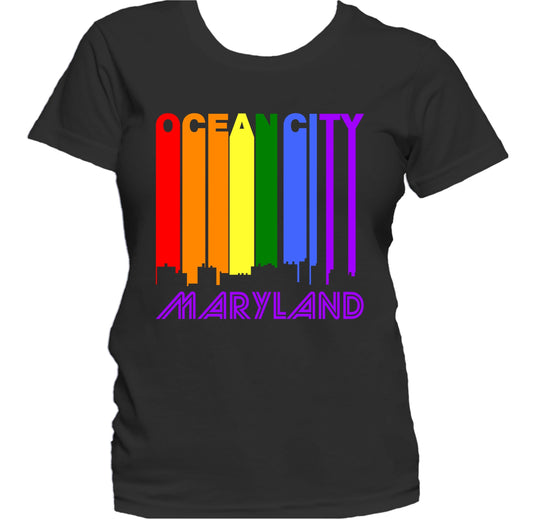 Ocean City Maryland LGBTQ Gay Pride Rainbow Skyline Women's T-Shirt