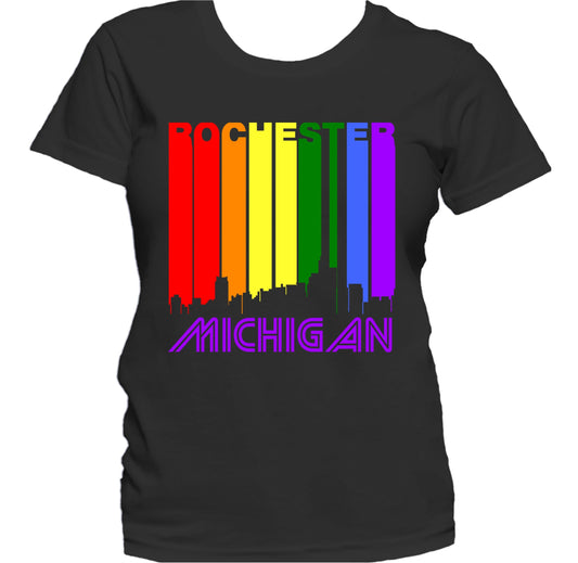 Rochester Michigan LGBTQ Gay Pride Rainbow Skyline Women's T-Shirt