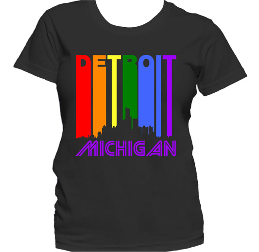 Detroit Michigan LGBTQ Gay Pride Rainbow Skyline Women's T-Shirt