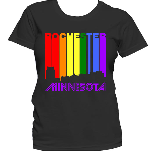Rochester Minnesota LGBTQ Gay Pride Rainbow Skyline Women's T-Shirt