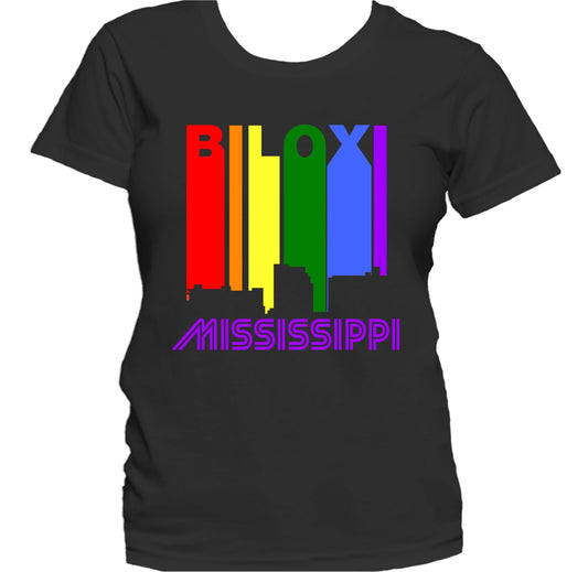 Biloxi Mississippi LGBTQ Gay Pride Rainbow Skyline Women's T-Shirt