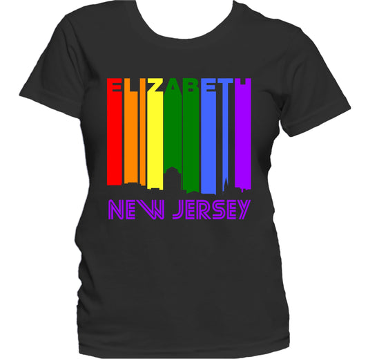 Elizabeth New Jersey LGBTQ Gay Pride Rainbow Skyline Women's T-Shirt