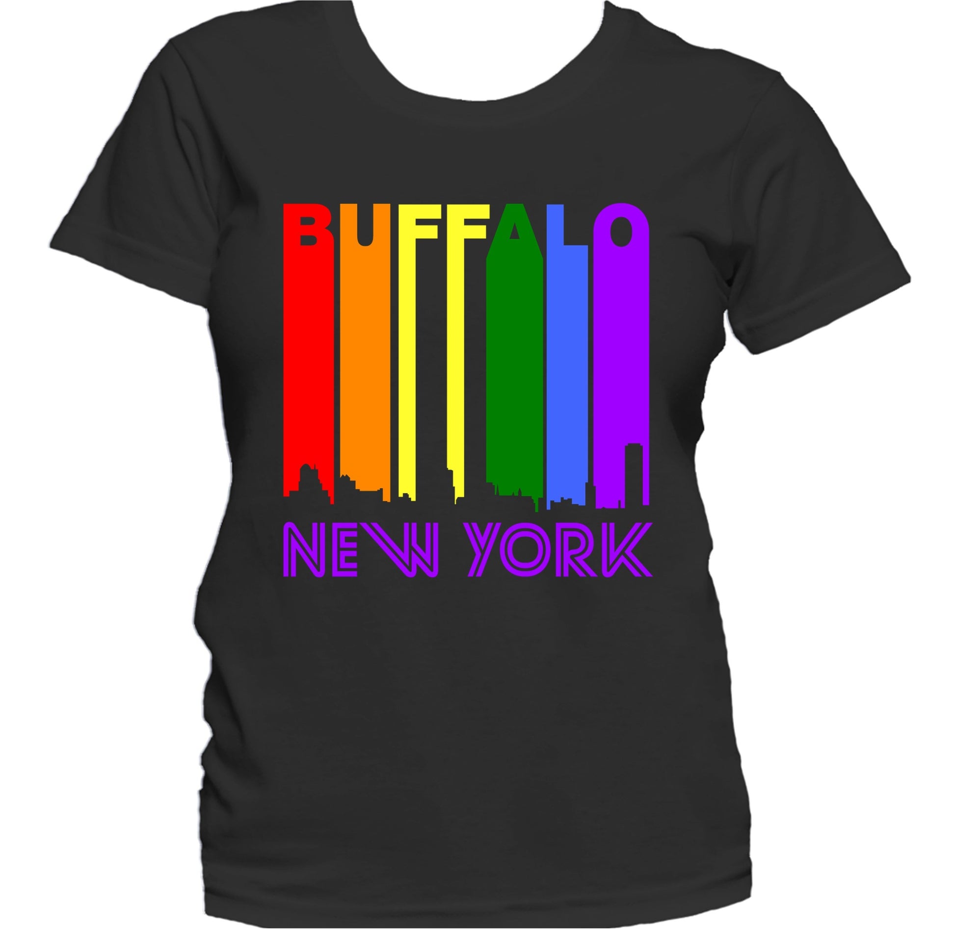 Buffalo New York LGBTQ Gay Pride Rainbow Skyline Women's T-Shirt