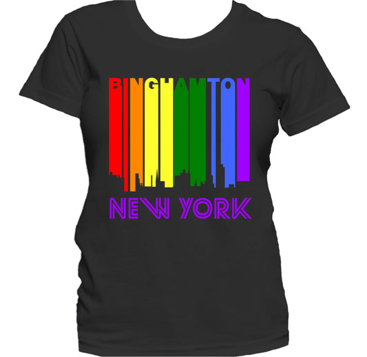 Binghamton New York LGBTQ Gay Pride Rainbow Skyline Women's T-Shirt