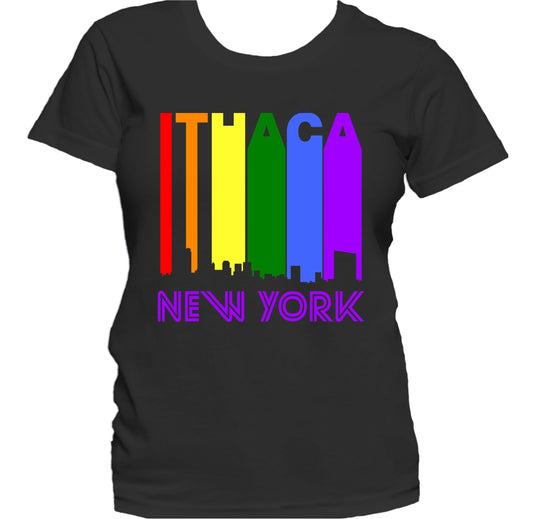 Ithaca New York LGBTQ Gay Pride Rainbow Skyline Women's T-Shirt