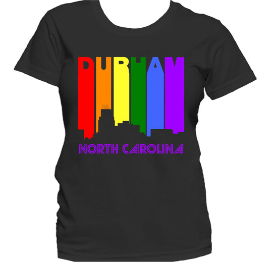 Durham North Carolina LGBTQ Gay Pride Rainbow Skyline Women's T-Shirt