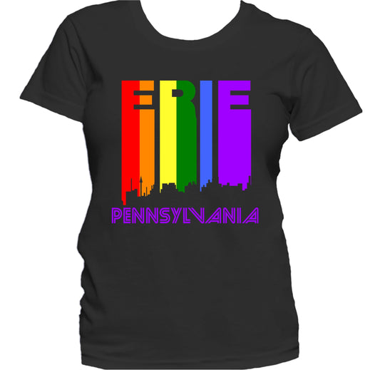 Erie Pennsylvania LGBTQ Gay Pride Rainbow Skyline Women's T-Shirt