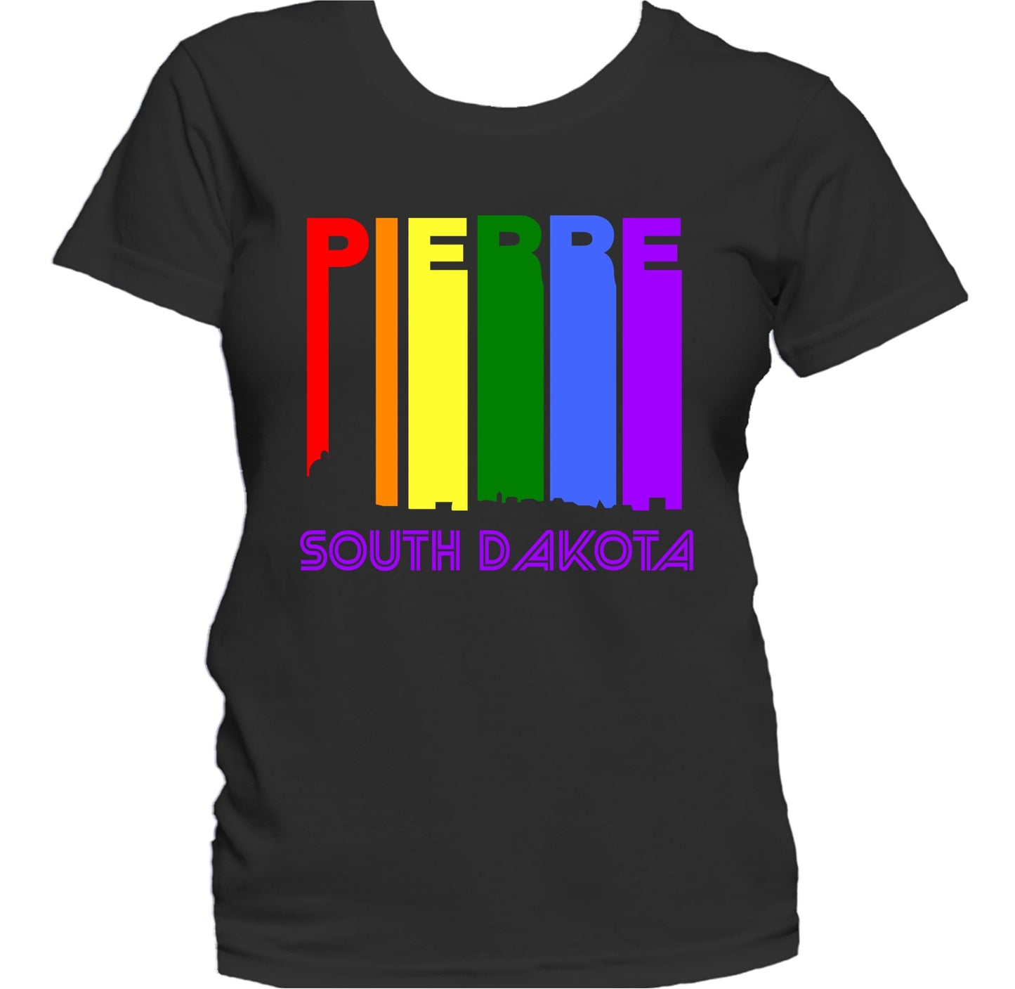 Pierre South Dakota LGBTQ Gay Pride Rainbow Skyline Women's T-Shirt