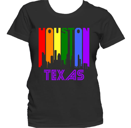 Houston Texas LGBTQ Gay Pride Rainbow Skyline Women's T-Shirt