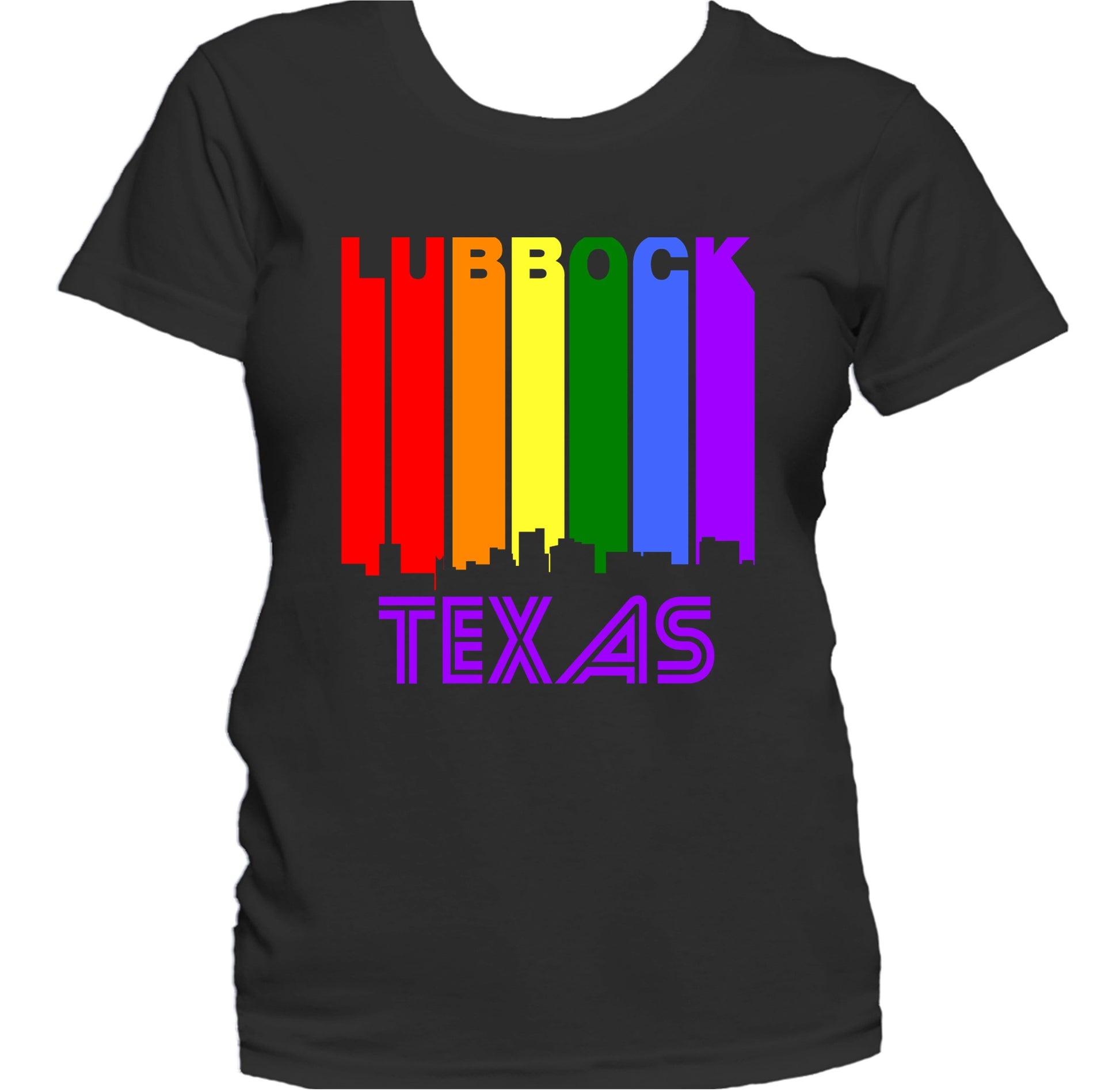 Lubbock Texas LGBTQ Gay Pride Rainbow Skyline Women's T-Shirt